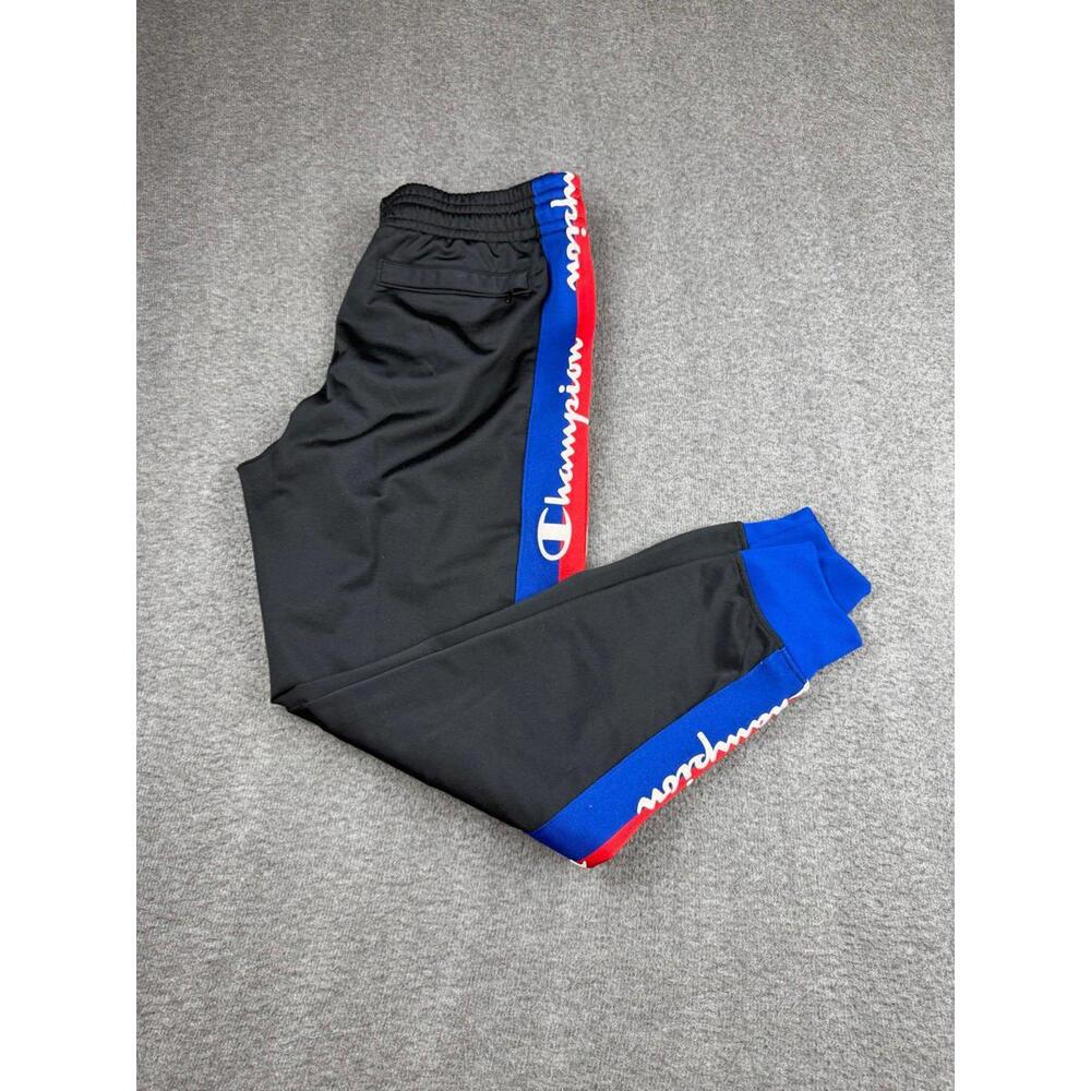 Champion Boys Black Joggers with Blue and Red Side Stripes Size Medium (8)